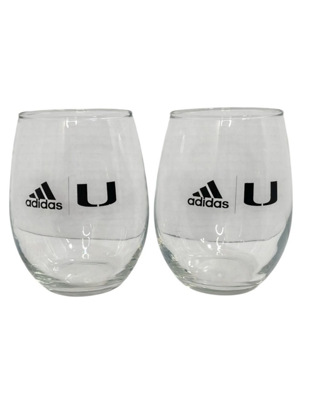 Adidas University of Miami Hurricanes Stemless Wine Glasses UM Clear Set of 2